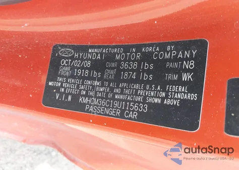 2009 Hyundai Accent Gs из США, поврежденный, VIN KMHCM36C19U115633